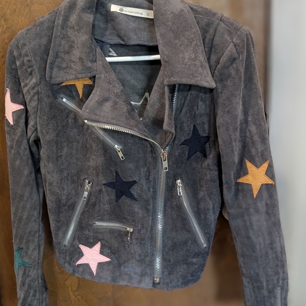 The Impeccable Pig Gray Suede Star Moto Jacket